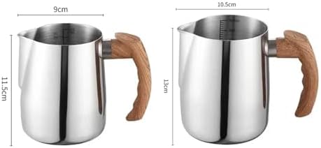 600and1000ML Milk Frothing Pitcher with Precise Scale Wooden Handle Dripless Spout Stainless Steel Latte Coffee Cup Coffeeware(C) - Image 4