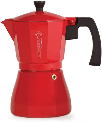 Holstein Housewares - 6 Cup Aluminum Stovetop Espresso Maker and Moka Pot - Great Tasting Traditional Espresso Coffee, Italian and Cuban Café Brewing in Minutes, Red by HolsteinHousewares