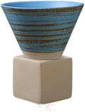 Ceramic Pedestal Coffee Cup, 7 Oz Flared Mug with Square Holder, 25 Colors (Blue Brown Stripe) by Unknown