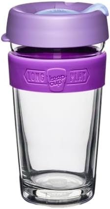 KeepCup Longplay Reusable Coffee Cup, 16 oz Tempered Glass Travel Mug with Removable Tritan Sleeve and Splashproof Lid, Dishwasher Safe, Helio by KeepCup