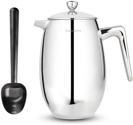 Easyworkz Stainless Steel Long Hollow Handle Coffee Scoop,7g Measuring Spoon, Gunmetal Black, Bundled with Easyworkz Nando French Press 34 oz Double Wall Insulated Thermal Coffee Maker by Easyworkz