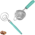 U-Taste 18/8 Stainless Steel 3.35in Medium Fine Mesh Strainer and 12.6in Stainless Steel Danish Dough Whisk (Aqua Sky) by U-Taste