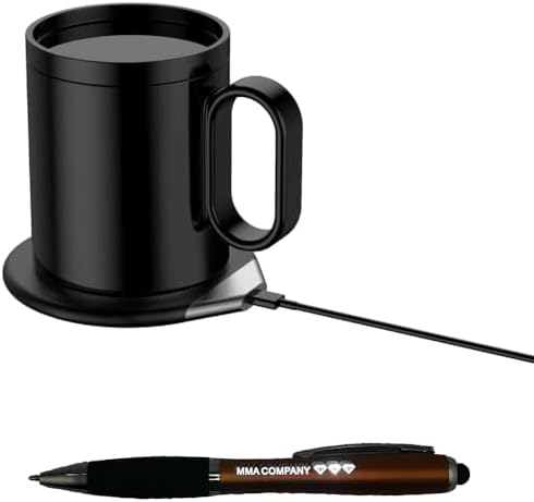 Smart Coffee Ceramic Mug Warmer & Phone Charger 18W | 2-in-1 Waterproof Design | 55℃ Electric Heating Ceramic Mug Perfect for Office Desk Ideal for Gifting, Free Pen (Black) by 3Diamonds