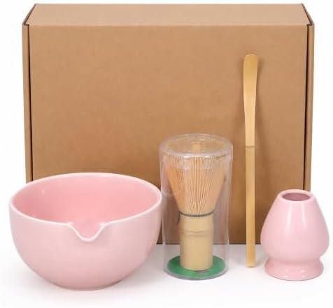 Ceramic Matcha Bowl Set with Bamboo Whisk, Complete 4-Piece Set in Box by Unknown