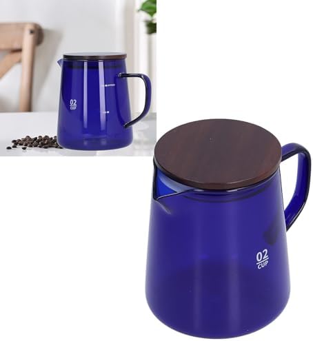 Glass Coffee Pot Server, Clear Tea Pot Coffee Carafe Teapot Restaurant Server Teakettle with Wood Lid for Cafe 500ml (Blue) - Image 6