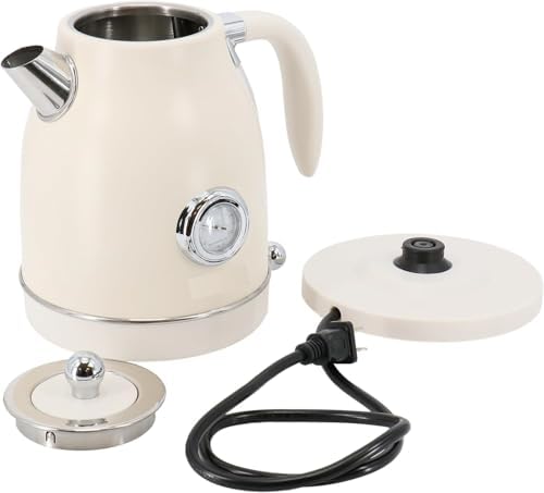 1.8 Quart Electric Tea Kettle and 2 Slice Toaster Combo, Matte Cream, Retro Kitchen Appliance Set with Adjustable Browning and Water Temperature Gauge - Image 6