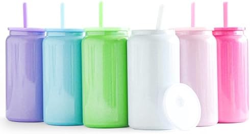 Stainless Steel Cups with Lids and Straws, 16 oz, 6 Pcs, Iridescent by FECBK