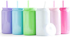 Stainless Steel Cups with Lids and Straws, 16 oz, 6 Pcs, Iridescent by FECBK