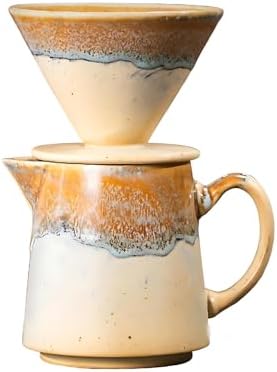 Ceramic Pour Over Coffee Dripper Vintage, Pour Over Coffee Maker Set, Filter Cup, Coffee Brewer Cone Filter, V60 Dripper & Decanter set, for Home Café Restaurant, 1-2 Cup (Gradient Yellow) by Wmazio