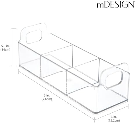mDesign Plastic Condiment Organizer and Tea Bag Holder - 9" Long Kitchen Pantry/Countertop Storage Caddy - Divided Chip, Snack, Granola, Oatmeal Packet Holder - Lumiere Collection - 4 Pack - Clear - Image 2
