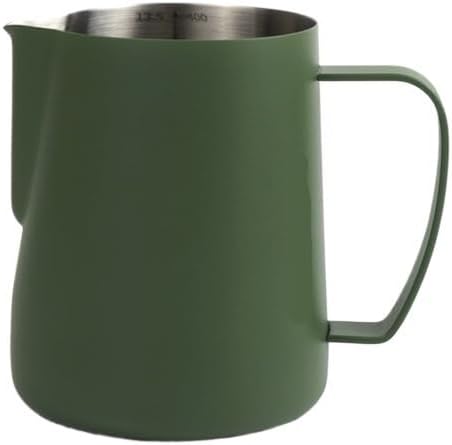 AIRFLOW Milk Frothing Jug Stainless Steel 400/600ml Pitcher Small Round Mouth Coffee Cups Latte Barista Kitchen Accessorie(400ml Dark green) by Unknown