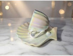 Oyster Model pearlescent inlay 2-Person Porcelain Tea & Coffee Cup Set (Large Size), Unique Seashell Design for refined Presentation - Mother of Pearl White - Image 4