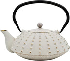 Urban Tokyo 40 fl oz Cast Iron Teapot Japanese Tetsubin Style, White Enamel with Gold Dot Pattern, Stainless Steel Infuser, Stovetop Safe, 1200ml Large Capacity Tea Kettle by Urban+Tokyo