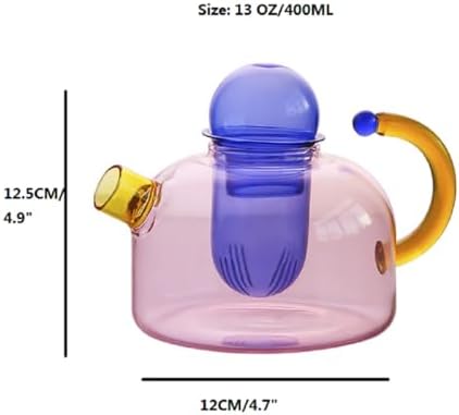 Glass Teapot Stovetop 13 OZ/400ml, Tea Pot with Removable Infuser, Colorful Clear Tea Kettle, Teapot Blooming and Loose Leaf Tea Maker Tea Brewer for Camping, Travel (Tea Pot-Pink) - Image 3