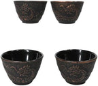 Ebros Gift Pack Of 4 Japanese Traditional Tetsubin Style Textured Surface Cast Iron Tea Cups Teacups Drinkware Tea Service Far East Decorative Accent (Bronze Oriental Dragon) - Image 3