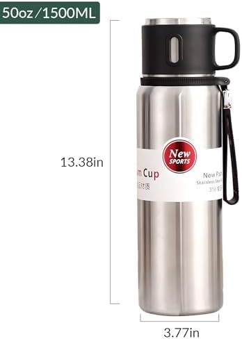 1500ml Double wall vacuum Leakproof stainless steel wide mouth insulated water bottle,tea tumbler with tea strainer infuser basket,cup and lid; travel coffee thermoses hot drinks,cold thermal flask - Image 3