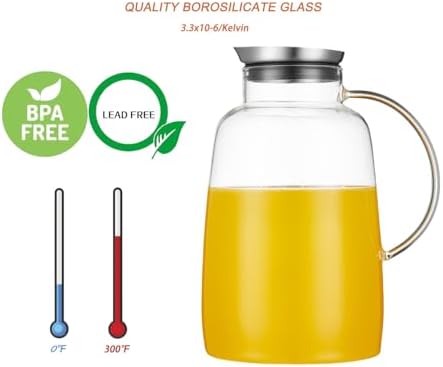 Purefold 109 Oz Glass Pitcher with Lid, Leakproof Stainless steel Lid - Image 2