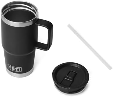 YETI Rambler 20 oz Travel Mug with Flip Straw Lid – Stainless Steel, Vacuum Insulated, Leakproof, Cup Holder Friendly, Black - Image 3