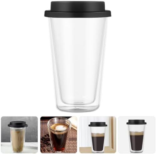 Glass Coffee Cup 350ml Black with Silicone Lid, Double Wall - Image 6