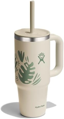 Hydro Flask Travel Tumbler with Handle, Lid and Straw - Insulated Stainless Steel in 24 Oz Botanical Bliss Coconut - Image 2