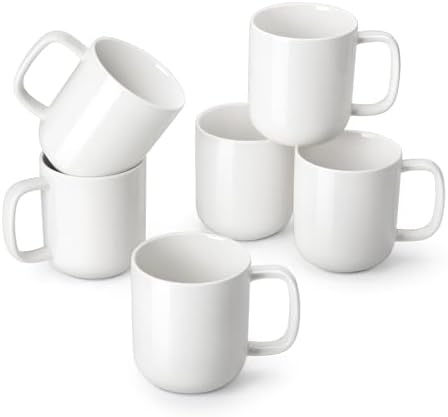 vancasso Porcelain Coffee Mugs Set, 12 oz Ceramic Coffee Cups for Latte Hot Tea Cappuccino Cocoa Milk Cups Set of 6, Dishwasher & Microwave Safe, White by vancasso