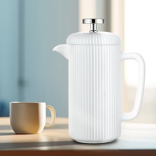 Easyworkz Porcelain French Press 34 fl oz, Coffee Tea Maker with Stainless Steel Plunger 1000 ml, Ivory - Image 6