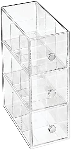 mDesign Plastic Kitchen Pantry, Cabinet, Countertop Organizer Storage Station with 3 Drawers for Coffee, Tea, Sugar Packets, Sweeteners, Creamers, Drink Pods, Packets - 3 Sections - Clear - Image 7