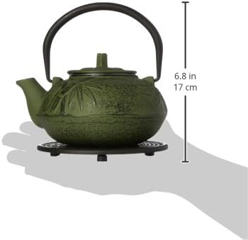 M.V. Trading New Star International T8180 Cast Iron Bamboo Tea Set with Trivet, 21 oz, Green - Image 2