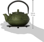 M.V. Trading New Star International T8180 Cast Iron Bamboo Tea Set with Trivet, 21 oz, Green - Image 2