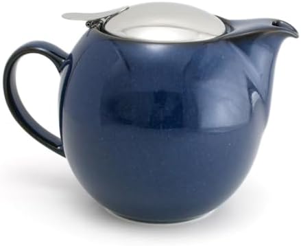 Zero Japan Bee House Round Teapot For One, 24 Oz - Ceramic Tea Pot with Stainless Steel Lid and Infuser, Diswasher and Microwave Safe Tea Pots (Jeans Blue) by ZEROJAPAN