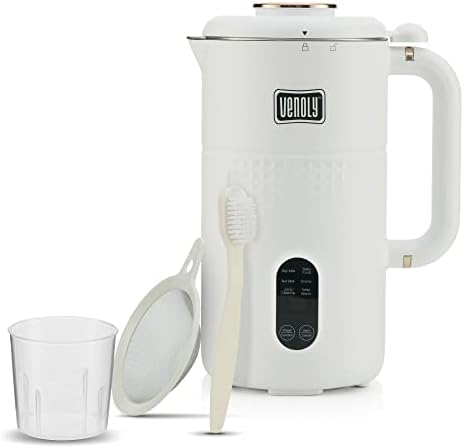 Venoly Nut Milk Maker Machine - Convenient Nut Milk Machine for Homemade Plant-Based and Dairy-Free Beverages | Nut and Soy Milk Maker with Stainless Steel Blades Produces Up To 5.5 Cups (White) by Venoly