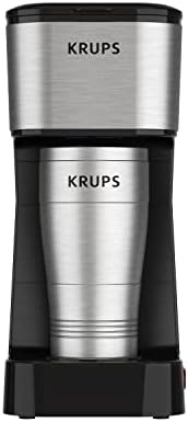 KRUPS: 2 Cup Coffee Maker, Simply Brew Stainless Steel Single Serve Drip Coffee Machine and Travel Tumbler 14 Ounce Stainless Steel Tumbler Included 650 Watts Coffee Filter, Compact Silver and Black by KRUPS