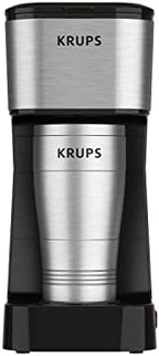 KRUPS: 2 Cup Coffee Maker, Simply Brew Stainless Steel Single Serve Drip Coffee Machine and Travel Tumbler 14 Ounce Stainless Steel Tumbler Included 650 Watts Coffee Filter, Compact Silver and Black by KRUPS