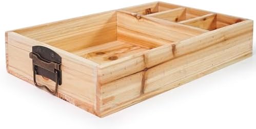 DreamsEden Large Wooden Coffee Station Organizer with Handle, 4-Section Countertop Tray for Coffee Pods K-Cups Tea Bags Creamer Sugar, Farmhouse Kitchen Office Breakroom Decor (15.15x9.25x3 Inch) by DreamsEden