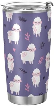 Cute Sheeps Hearts Insulated Tumbler Coffee Mug Double Wall Vacuum Travel Mug with Straw and Lid Stainless Steel 20 oz by Selerdon