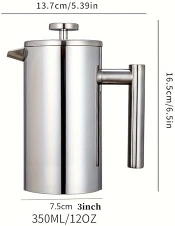 French Press Coffee Maker With 3-Layer Filter System Double Wall Insulated Stainless Steel Multifunction Brewed Coffee Pot With 1 Coffee Spoon And Cleaning Brush(/Silver B,350ml) - Image 6