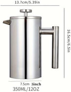 French Press Coffee Maker With 3-Layer Filter System Double Wall Insulated Stainless Steel Multifunction Brewed Coffee Pot With 1 Coffee Spoon And Cleaning Brush(/Silver B,350ml) - Image 6