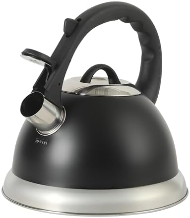 Mr. Coffee Clarefield 2.4 Qt Whistling Tea Kettle – Matte Black Stovetop Water Kettle with Lid, Heat-Resistant Nylon Handle and Knob, Stainless Steel Trim by MrCoffee