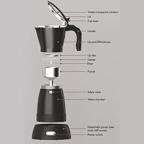 Asixxsix Electric Espresso Maker, 300ML 6 Cup mocha Pot Italian Coffee Maker Portable Cuban Coffee Maker Coffee Percolator, Camping mocha Coffee Pot for mocha Cappuccino Latte, 550W 110V - Image 5