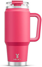 Meoky 32 oz Tumbler with Handle, Insulated Tumbler with Lid and Straw, Stainless Steel Travel Mug, Keeps Cold for 24 Hours, 100% Leak Proof, Fits in Car Cup Holder (Ruby) by MEOKY