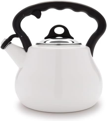 Farberware Lovely Lady Stovetop Tea Kettle, Whistling Teapot, Porcelain Enamel on Carbon Steel, BPA-Free, Rust-Proof, Cool Handle, 2 qt, 8 Cup Capacity, Pearl by Farberware