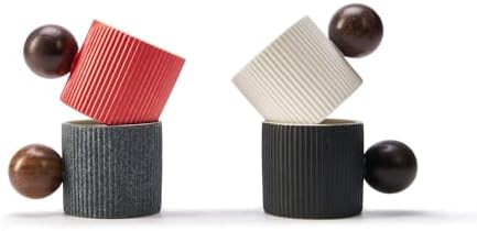 Ceramic Mini Espresso Cups Demitasse Cups with Round Wooden Handle Vertical Stripes Tea Cups (Multicolor, 4pcs) by CLASGLAZ