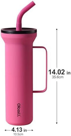 OBALL Red Insulated Tumbler, Reusable water bottles with Soft Straw, stainless water bottle With Handle, BPA-Free Metal Water Bottle Leak-Proof and Cup Holder Friendly(34 oz) - Image 2