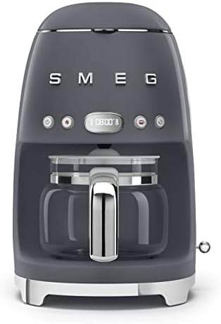 Smeg 50's Retro Style Aesthetic Drip Coffee Machine with 10 Cup Glass Carafe, Auto Start Feature, Keep Warm Plate, and Two Coffee Strength Settings (Grey) by Unknown