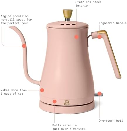 1 Liter Electric Gooseneck Kettle with Precision Pour Spout, Auto Shut Off, Cordless Design, 1200W (Rose) - Image 5