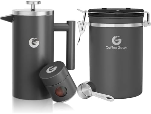 Coffee Gator French Press Coffee Maker 34oz and Coffee Canister 22oz Airtight Stainless Steel by CoffeeGator
