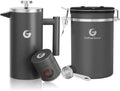 Coffee Gator French Press Coffee Maker 34oz and Coffee Canister 22oz Airtight Stainless Steel by CoffeeGator
