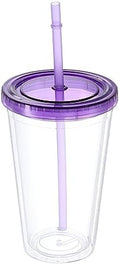 uxcell Acrylic Tumbler with Lid and Straw, 16 Oz Reusable Double Wall Cups for Ice Coffee, Clear Travel Tumblers for Birthdays Gifts, Customization (Purple) by uxcell