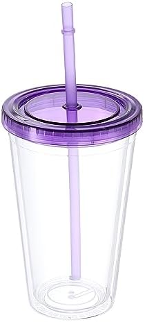 uxcell Acrylic Tumbler with Lid and Straw, 16 Oz Reusable Double Wall Cups for Ice Coffee, Clear Travel Tumblers for Birthdays Gifts, Customization (Purple) by uxcell