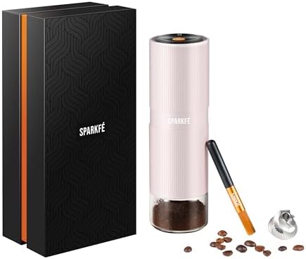 Portable Electric Coffee Grinder, Rechargeable Handheld Grinder with Stainless Steel Conical Burr, Adjustable Grind Settings, for Espresso, Moka, Pour Over, French Press, Cold Brew, Blushy by SPARKFE